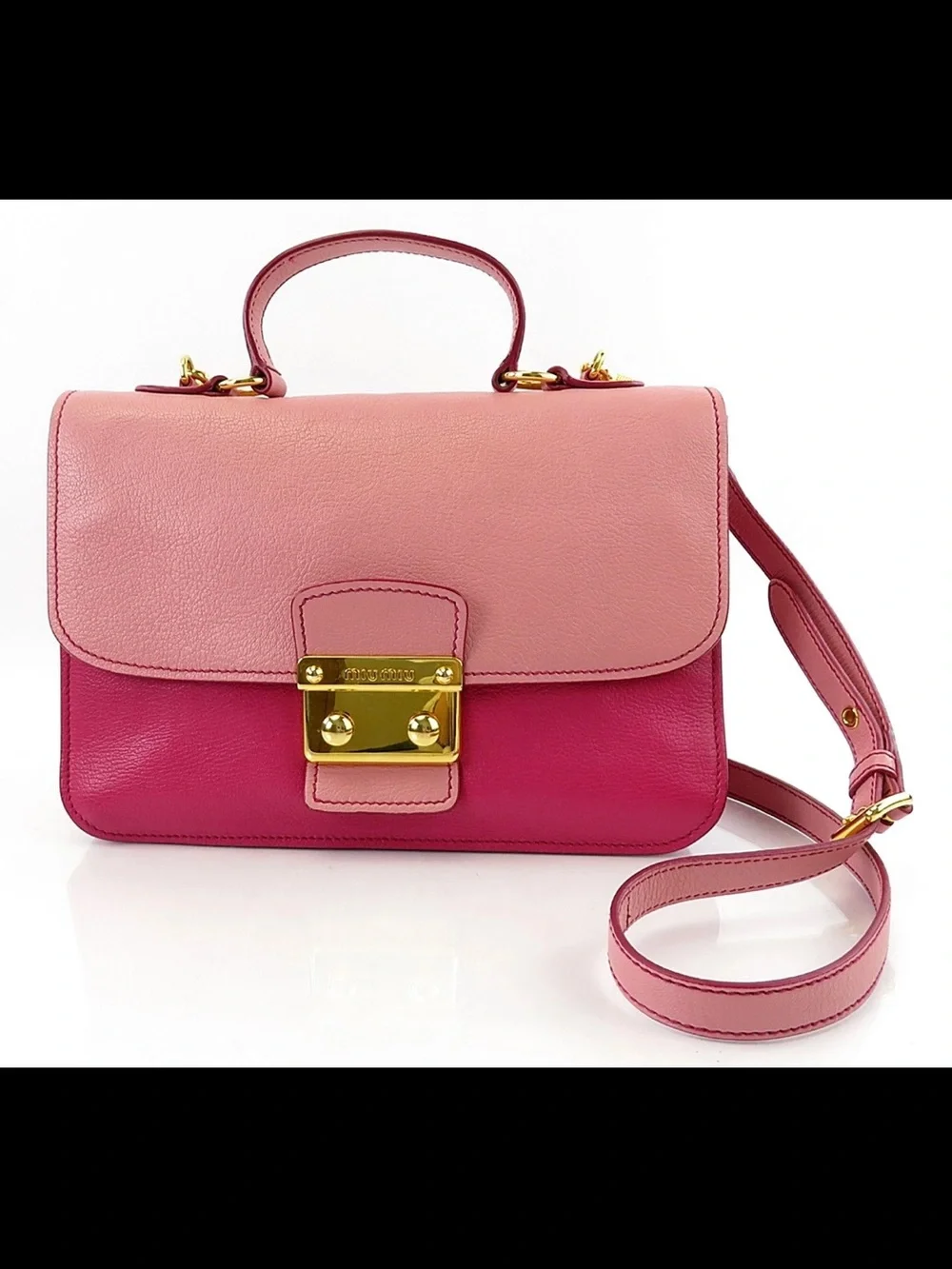 Miu Miu Two-Tone Pink Leather Satchel with Gold Hardware